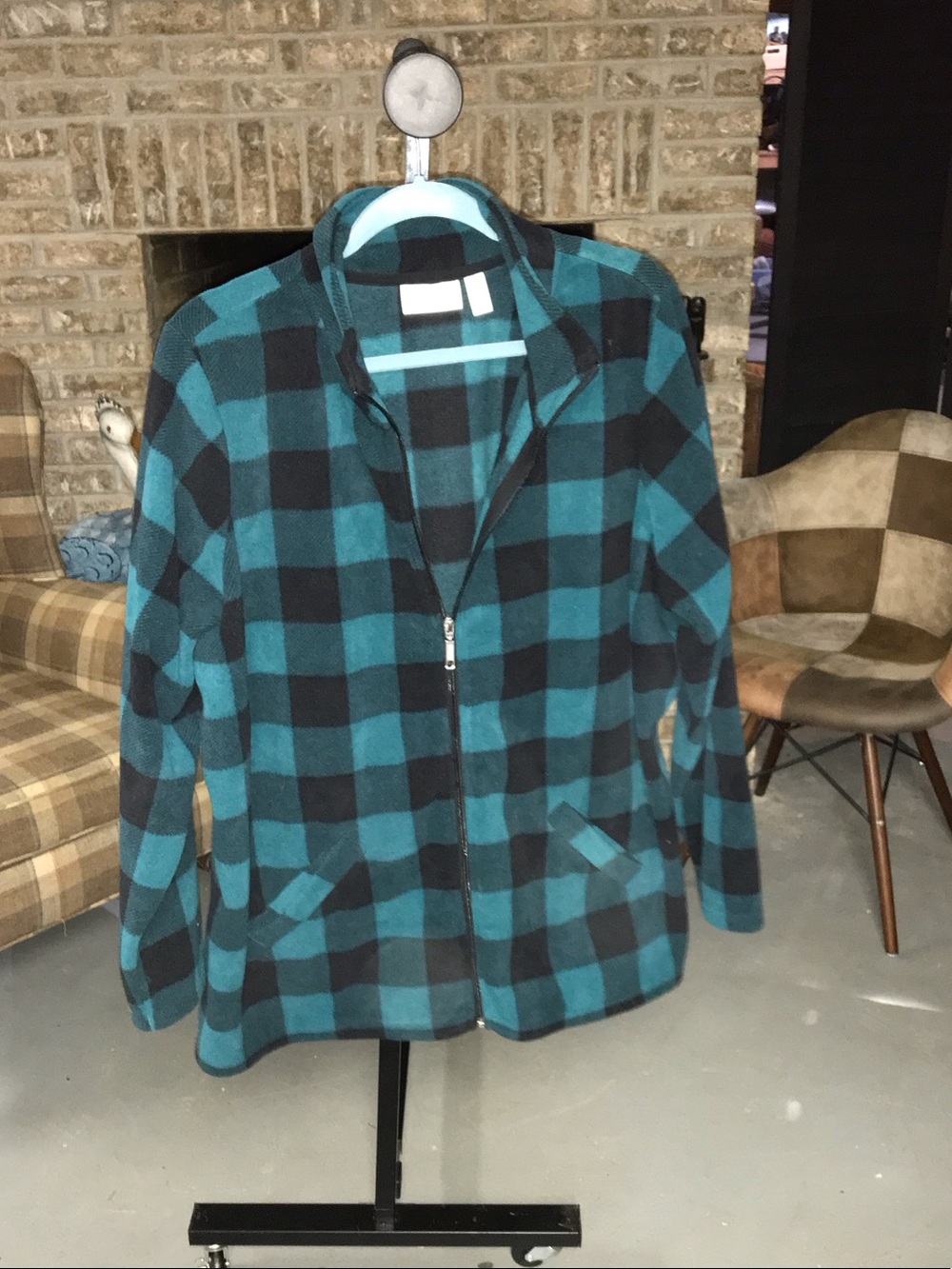 Women's Teal & Black Buffalo Plaid Teddy Jacket